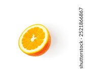 Orange fruit halved isolated on white background. Healthy eating and dieting food concept. Single object clipping path original shadow. Design element. Top view, flat lay
