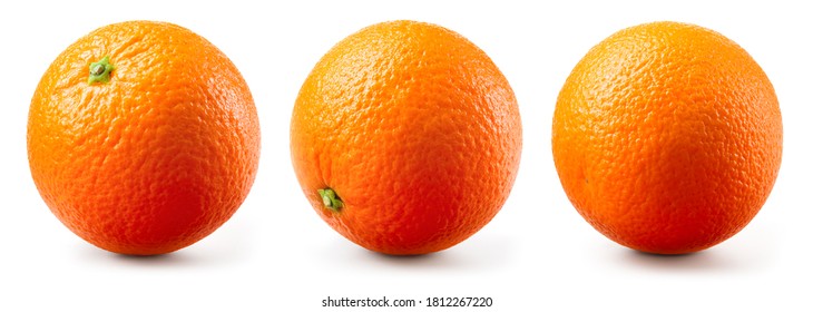 Orange fruit isolate. Orange citrus on white background. Whole orange fruit set. Full depth of field.