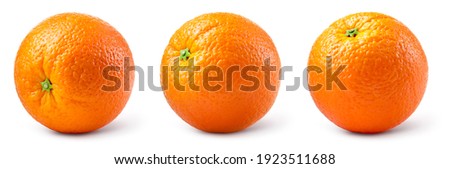 Orange fruit isolate. Orange citrus on white background. Whole orange fruit set. Full depth of field. With clipping path.