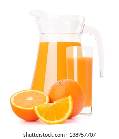 Orange Fruit Juice In Glass Jug Isolated On White Background Cutout