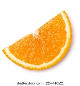 Orange Fruit Slice  Isolated On White Background Closeup. Food Background. Flat Lay, Top View.