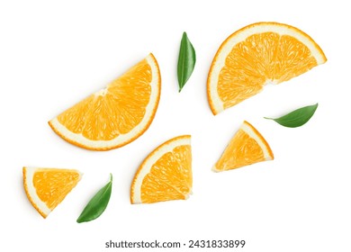 Orange fruit slices isolated on white background. Top view. Flat lay. - Powered by Shutterstock