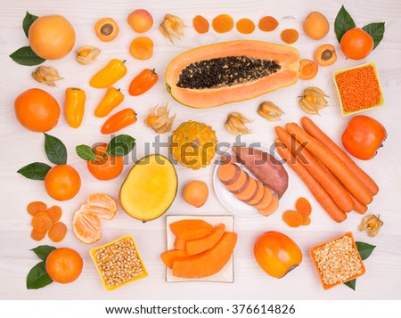 Orange fruit and vegetables containing plenty of beta carotene