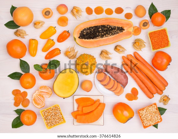 Orange fruit and vegetables containing plenty of
beta carotene