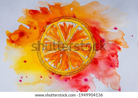 Image, Stock Photo Yellow and orange fruit and vegetables around white plate