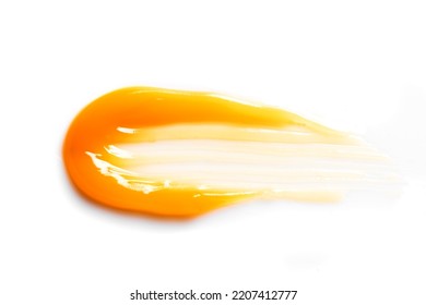 Orange Gel Sample Isolated On White Background, Close Up. Texture Of Orange Cosmetic Face Body Hair Care Product.