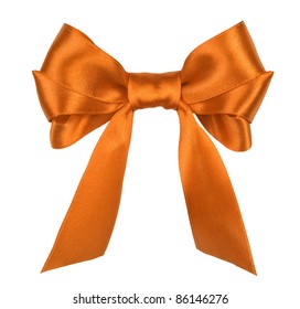 Orange Gift Satin Ribbon Bow On White Background