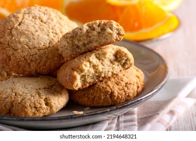 Orange and ginger oatmeal cookies, selective focus - Shutterstock ID 2194648321