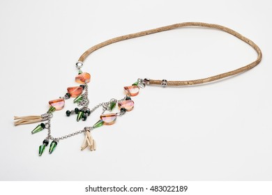 Orange And Green Handmade Long Necklace