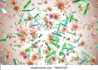 Orange and green viruses and bacteria of various shapes against an orange background. Concept of science and medicine. 3d rendering - Powered by Shutterstock