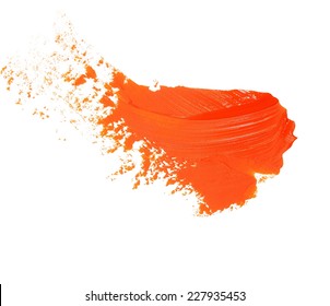 Orange Grunge Brush Strokes Oil Paint Isolated On White