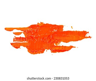 Orange Grunge Brush Strokes Oil Paint Isolated On White