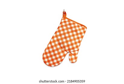 Orange heat resistant cooking gloves on white