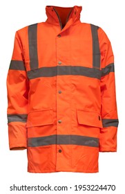 An Orange High Visibility (Hi Vis) Safety Jacket, Isolated On A White Background