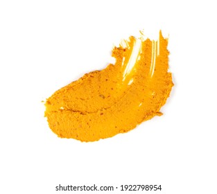 Orange Hummus Smear Isolated. Spicy Tahini Spread, Tomato Chutney, Squash Caviar, Pumpkin Dip, Vegetable Baby Puree On White Background