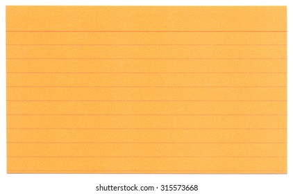 An Orange Index Card With Lines Isolated On White.