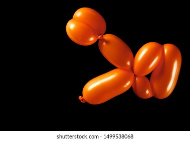 Orange Inflated Twister Balloon Isolated On Black Background, Top View