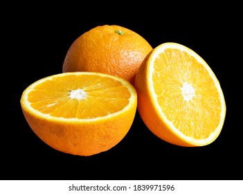 Orange Isolated With Clipping Path In Black Background, No Shadow, Healthy Fruit