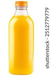 Orange juice bottle. Organic orange or lemon juice in plastic or glass bottle. One gallon or liter cold Juice for smoothie. Fresh fruit juice for drinking cocktail. Vitamin citrus tropical lemonade