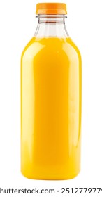 Orange juice bottle. Organic orange or lemon juice in plastic or glass bottle. One gallon or liter cold Juice for smoothie. Fresh fruit juice for drinking cocktail. Vitamin citrus tropical lemonade