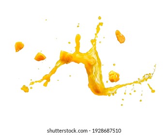 Orange juice with fruit pieces splash on white background   - Shutterstock ID 1928687510