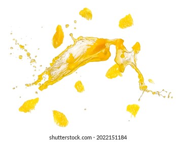 Orange juice with fruit pulp splash on white background - Shutterstock ID 2022151184