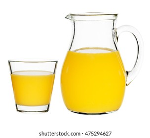 Orange Juice In A Glass And Carafe On A White Background