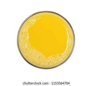 Orange Juice In Glass Isolated On White Background, Top View