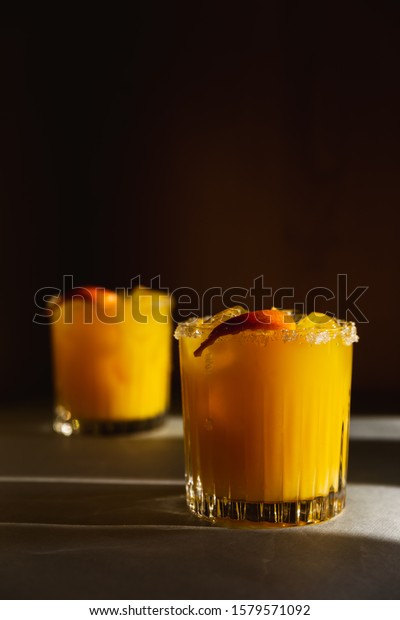 Orange Juice Mocktail Rocks Glass Ice