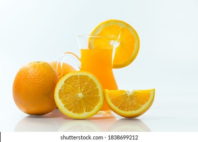 Orange Juice Of Navel Orange And Slices Isolate On White  Background
