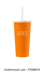 Orange Juice In Paper Cup On White Background