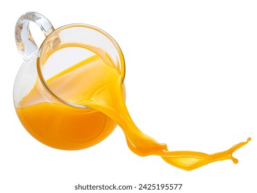 Orange juice pouring from glass pitcher, isolated on white background - Powered by Shutterstock
