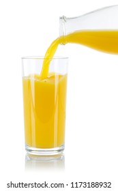 Orange Juice Pouring Pour Glass Bottle Isolated On A White Background