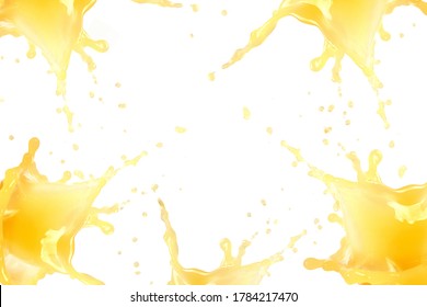 Orange juice splash concept. Light yellow color. Drop levitation. Sweet fruit. Liquid beverage. Healthy drink frame. Copyspace. Good for background. - Shutterstock ID 1784217470