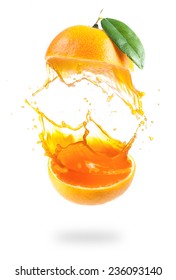 Orange Juice Splashing Isolated On White