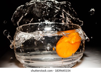 Orange Kumquat Fruit Falls At High Speed Into A Glass Container To Make Sweet Or Jam Cordoba Argentina