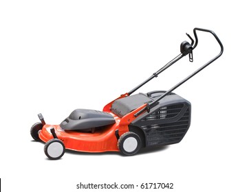 orange lawn mower. Isolated with clipping path