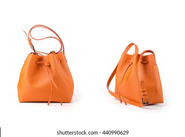 Orange Leather Women Handbags Isolated On White Background