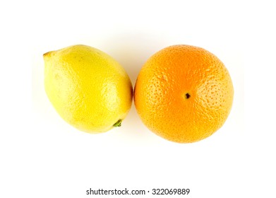 Orange And Lemon Aerial Isolated Studio Shot On White