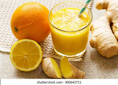 Orange, Lemon, Ginger Smoothies. Vegan Energy Smoothie.