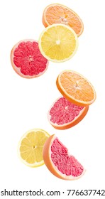 orange, lemon and grapefruit slices isolated on a white background