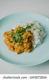 Orange Lentil Dahl With Basmati Rice, Naan And Micro Greens