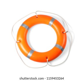 Orange life buoy on white background. Summer holidays