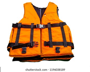 Orange Life Jacket On White Background.