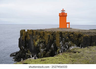 The orange lighthouse on Grímsey