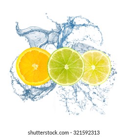 Orange, lime, lemon water splash