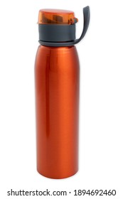 Orange Little Bottle For Water On White Background