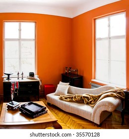 Orange Living Room With Vintage Style Furniture