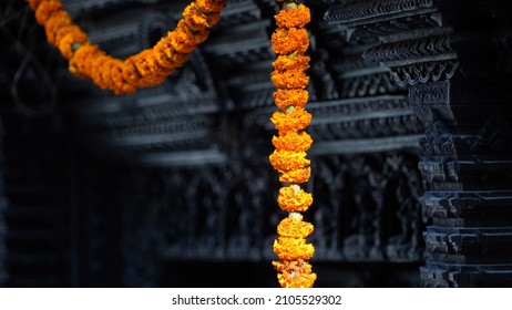 Orange Marigold flower displayed during the Tihar hindu festival in Nepal.
