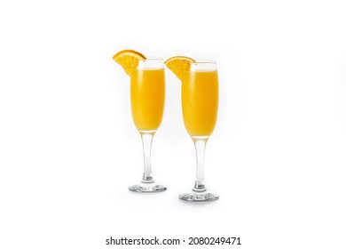 Orange Mimosa Cocktail Isolated On White Background